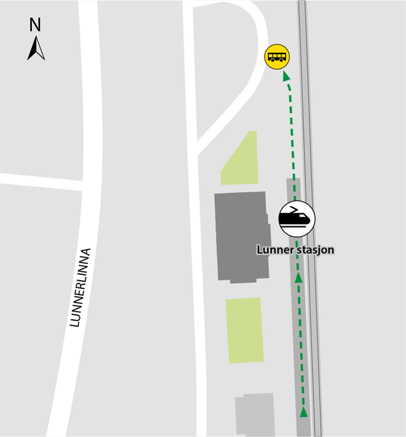 Kartet viser at bussene kjører fra bussholdeplassen Lunner stasjon. 
