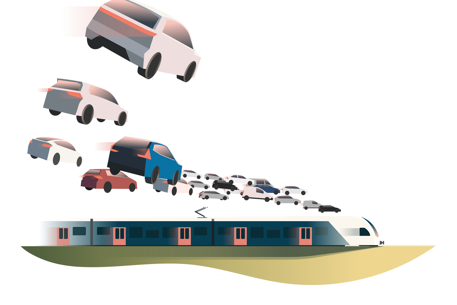 Flyvende biler lander på tog
