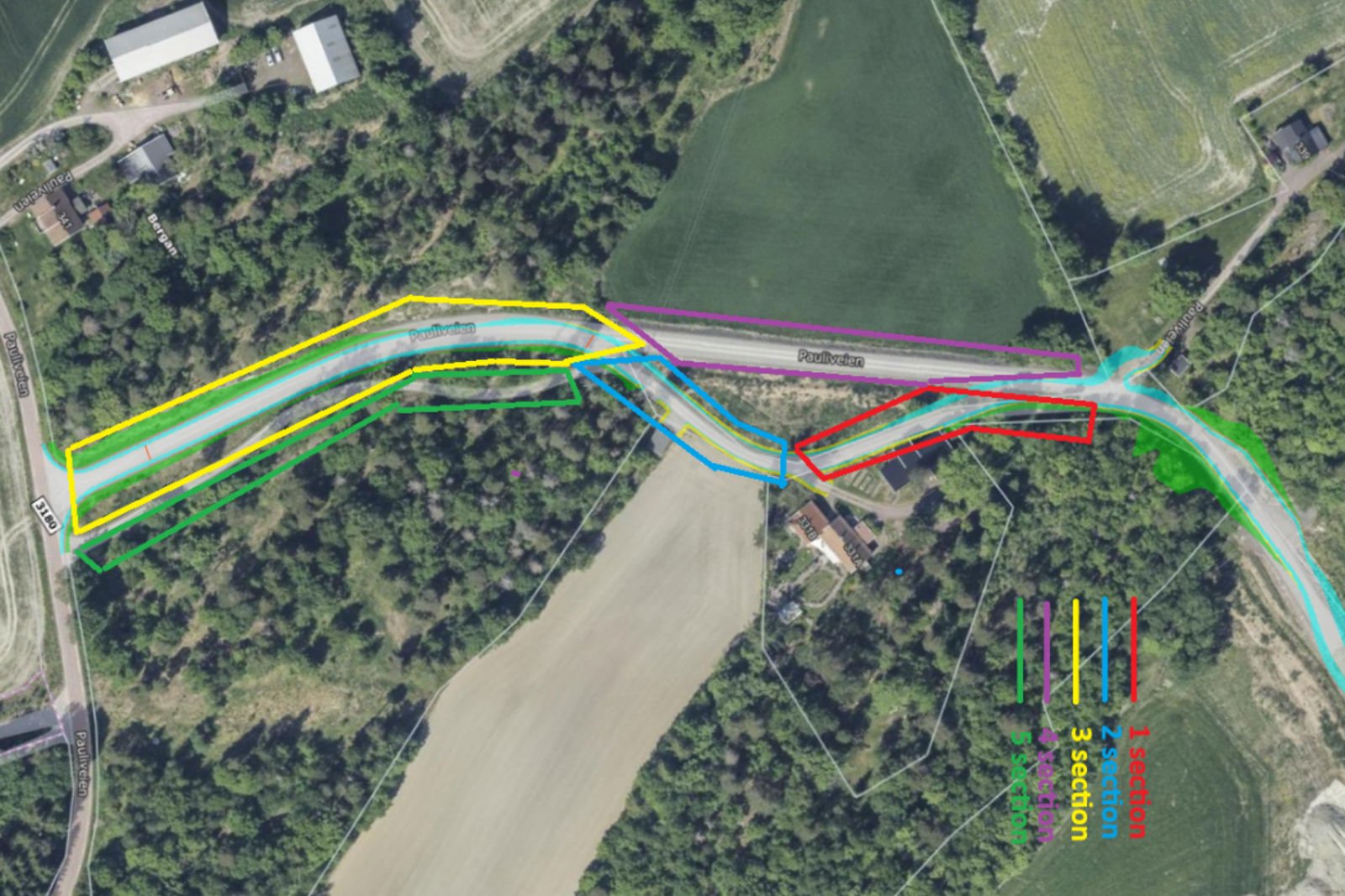 Flyfoto av anleggsveiene