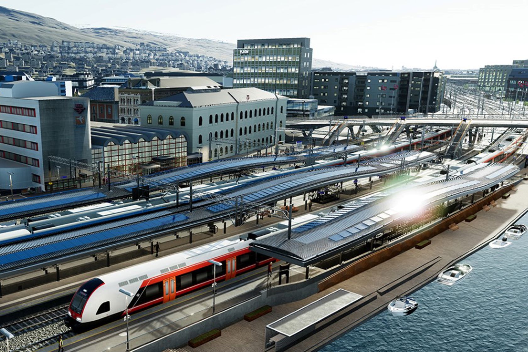 Datamodellbilde av hvordan Drammen stasjon kan se ut i 2025