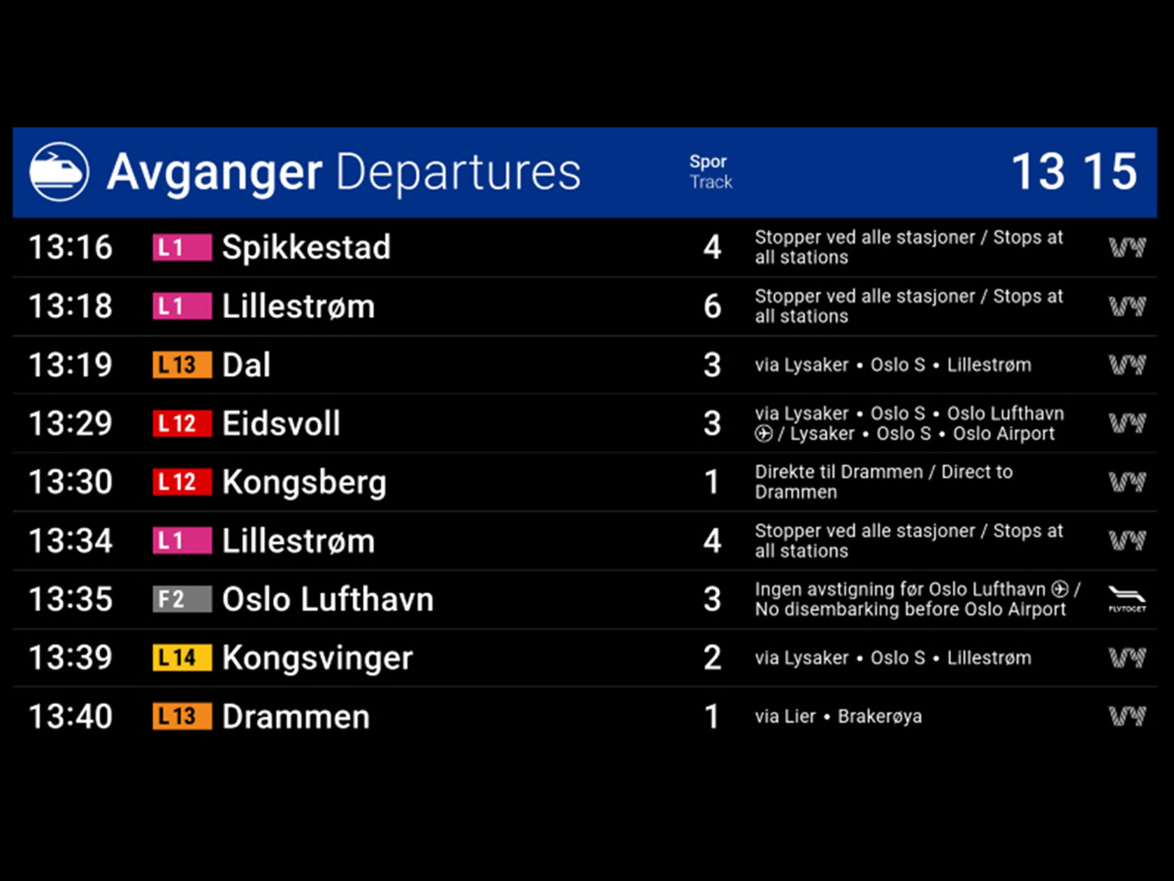 Bilde av monitor som viser togavganger