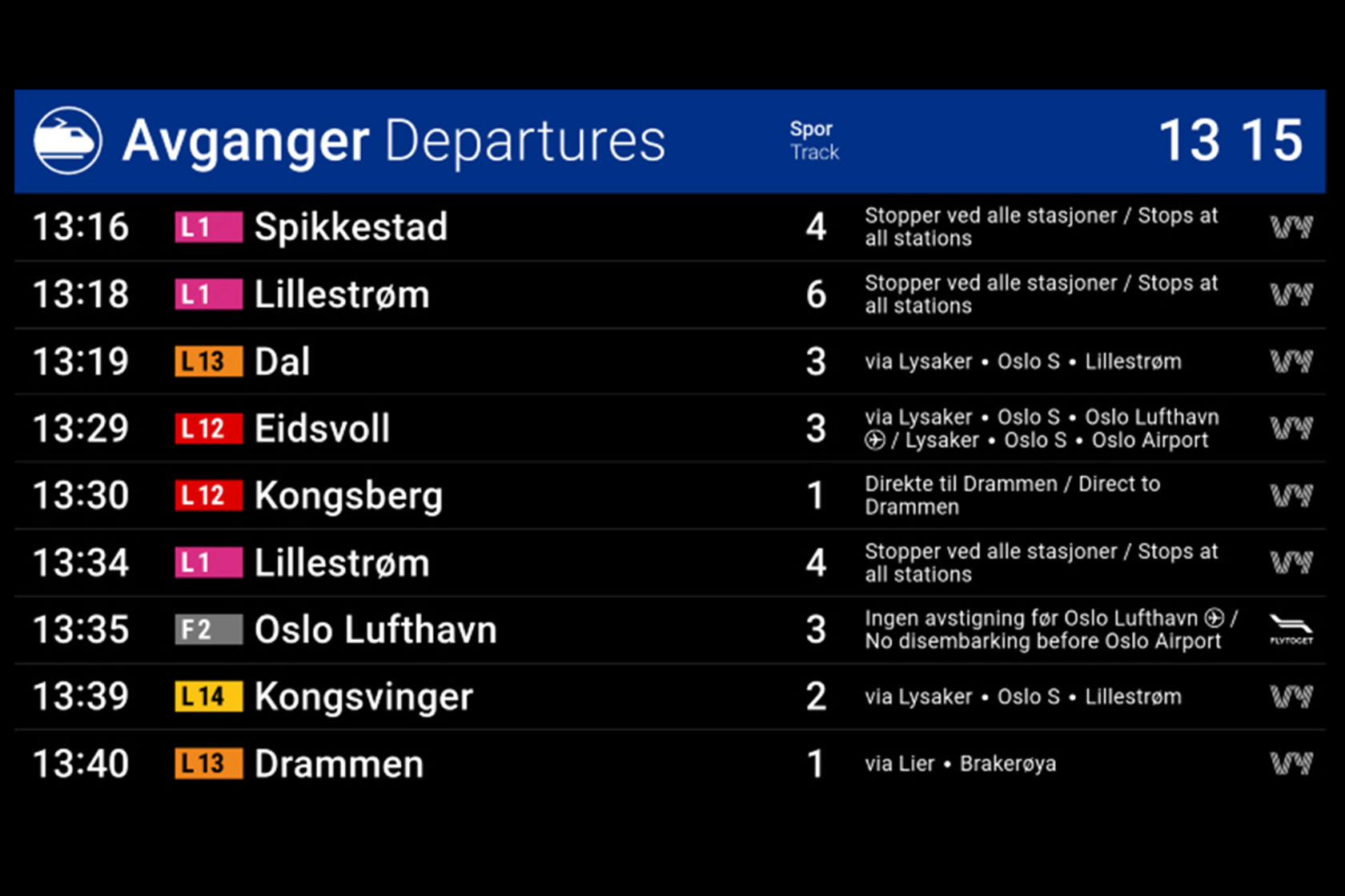Bilde av monitor som viser togavganger