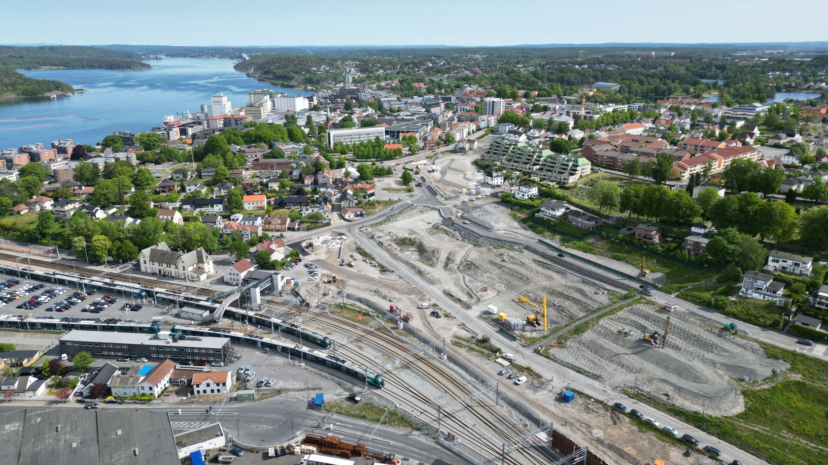 Dronefoto over Moss sentrum