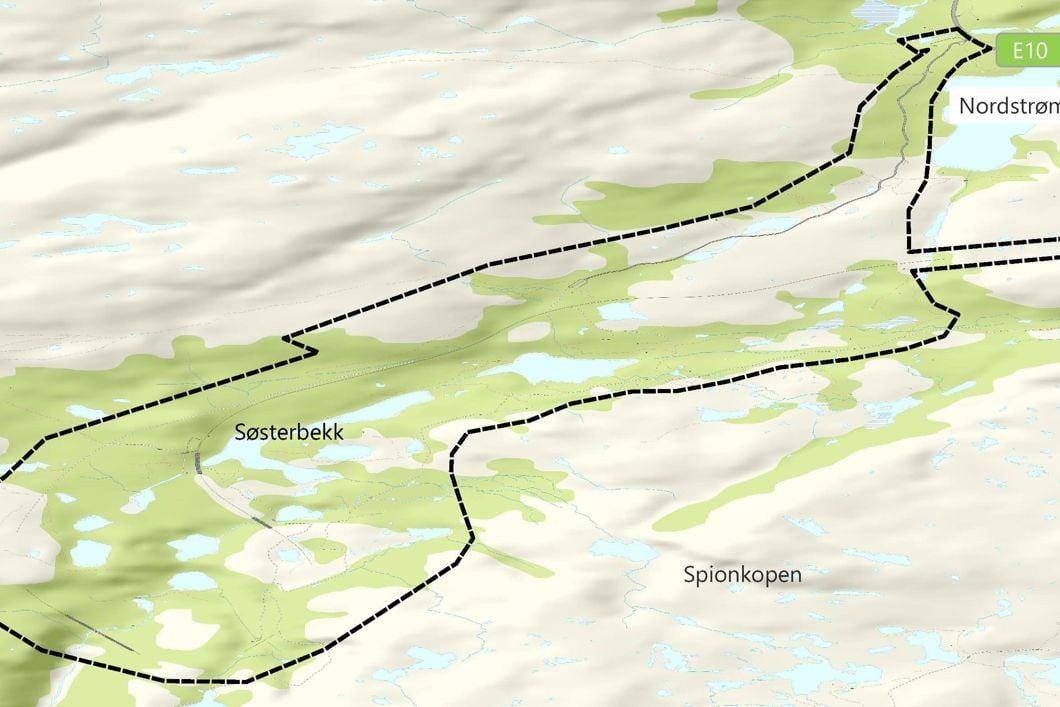 Kart som viser planavgrensing for Søsterbekk kryssingsspor