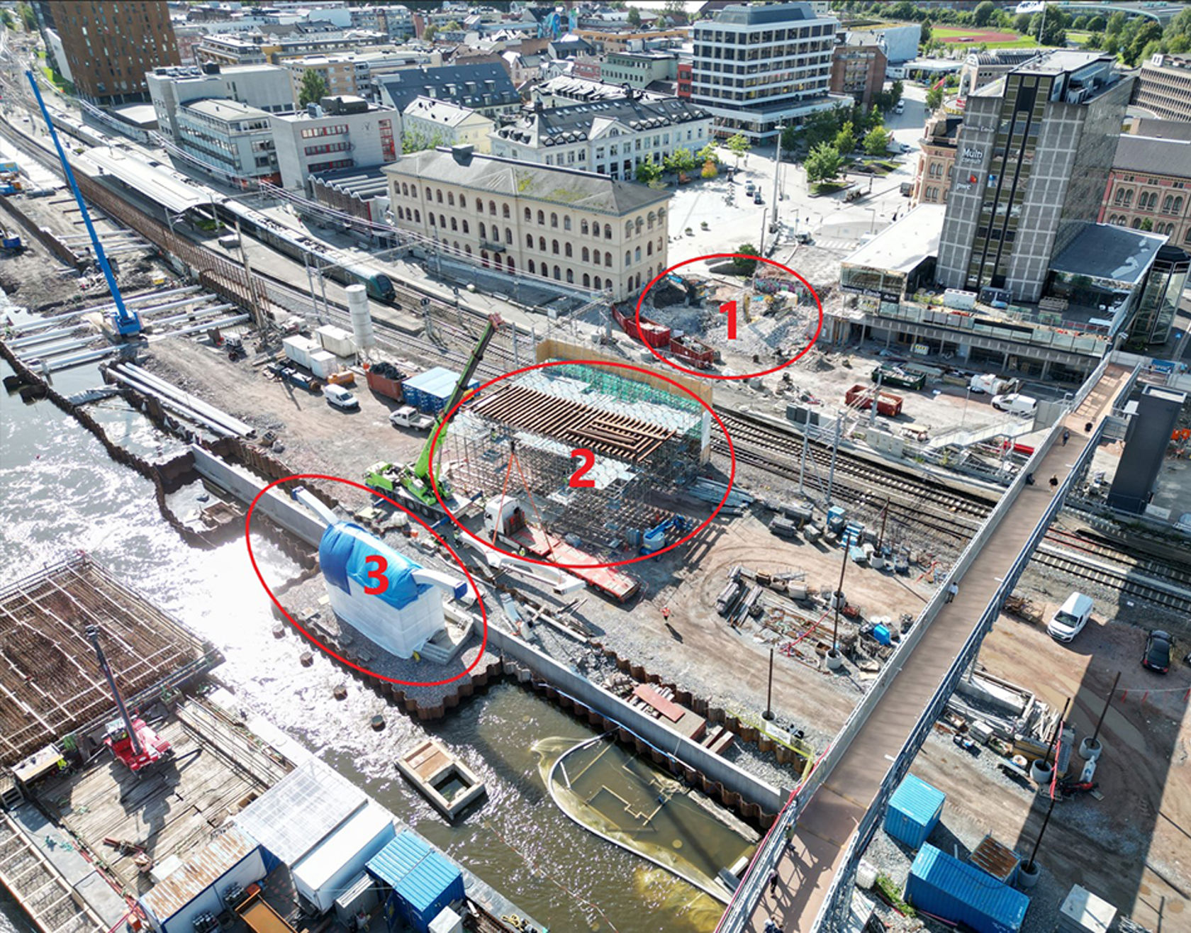 Dronefoto med avmerkede områder