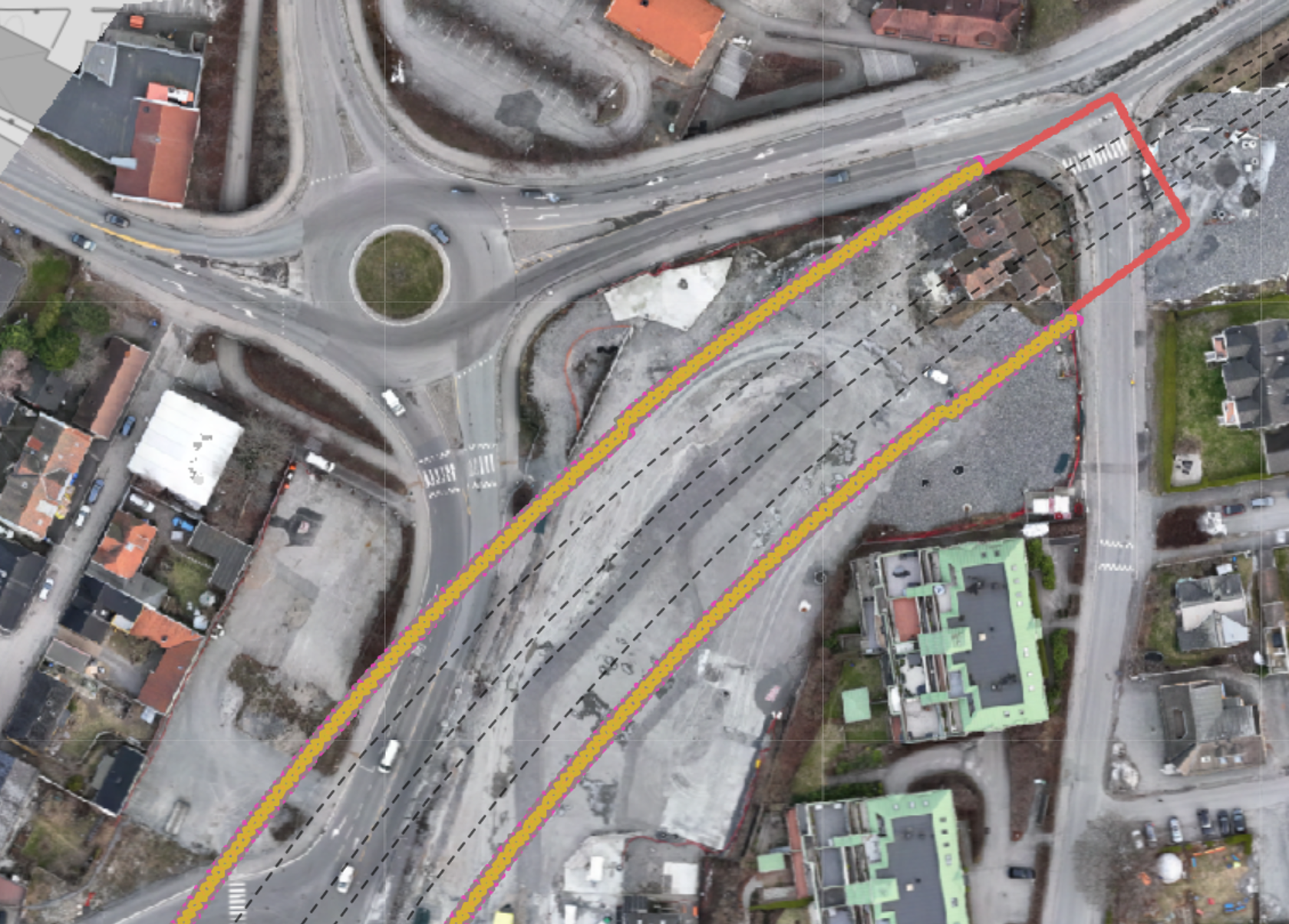 Dronefoto som viser plassering av fremtidig byggegrop.