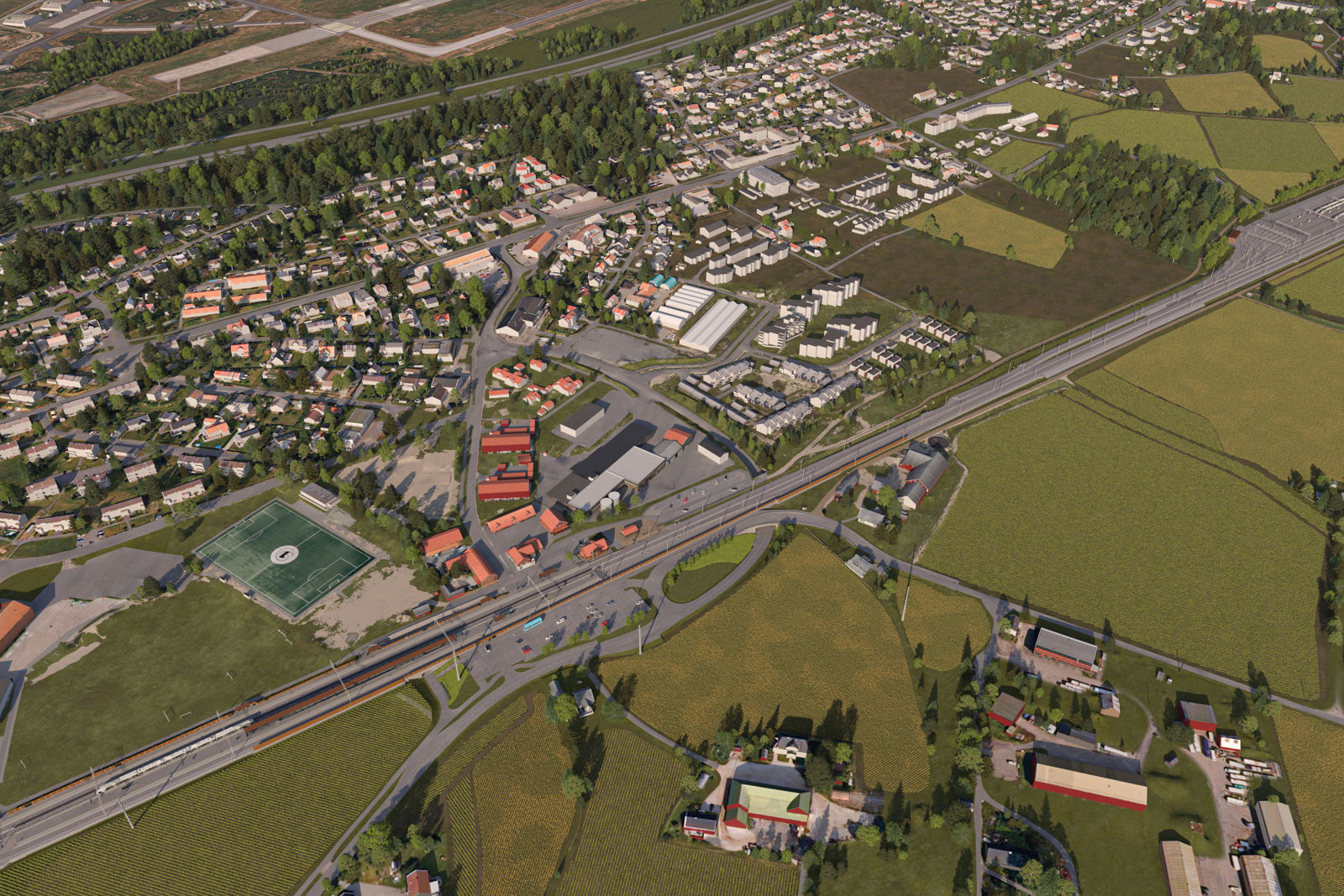 Illustrasjon som viser hele området - fra rygge stasjon til der anlegget skal bygges.