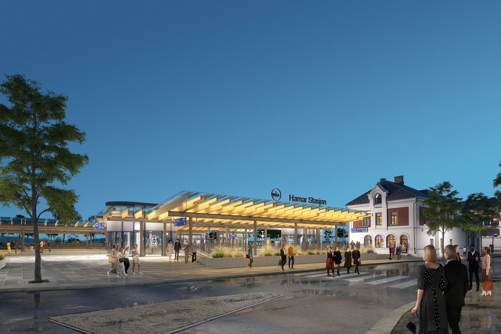 Illustrasjon av hvordan Hamar stasjon kan bli seende ut.