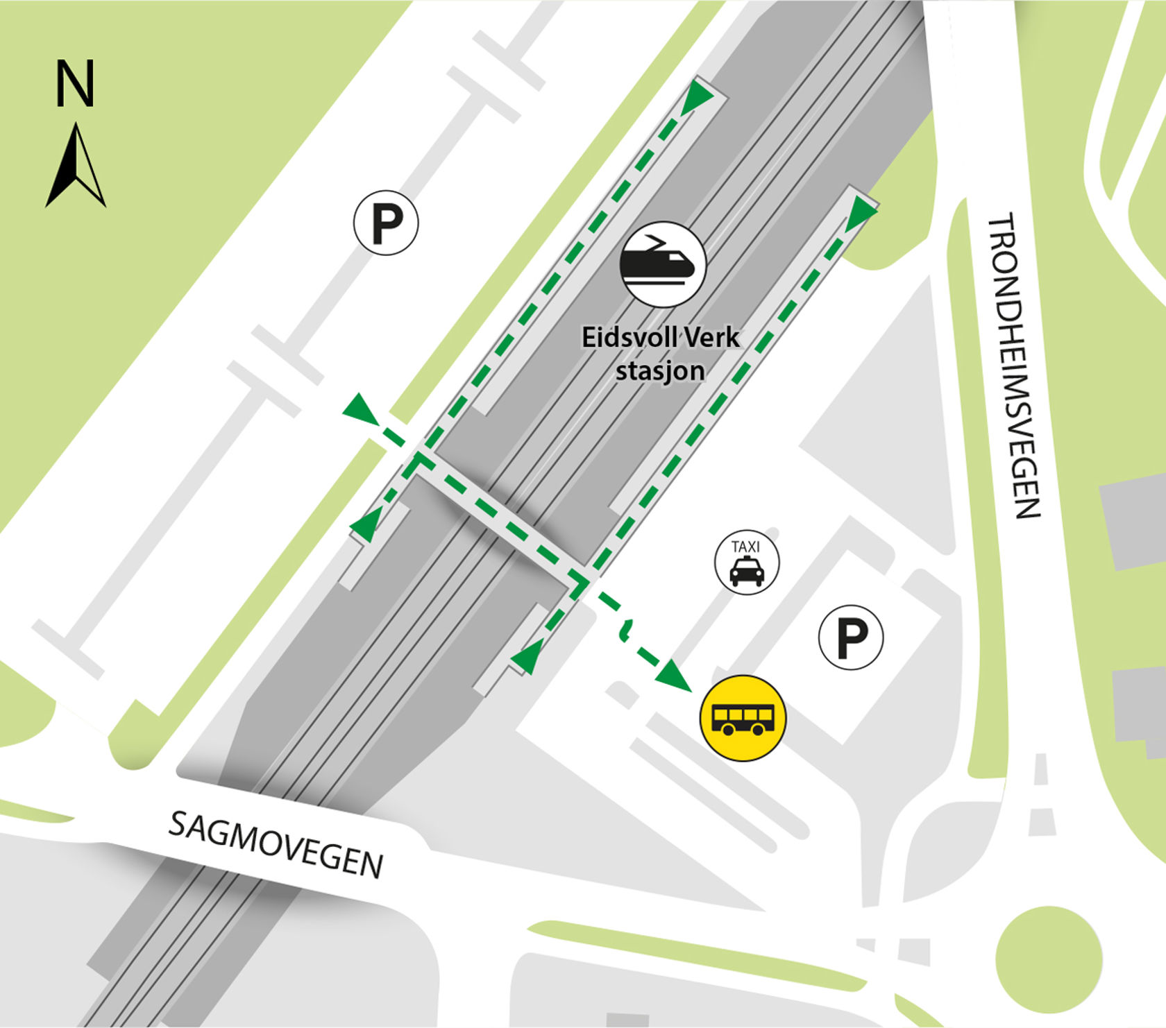 Rail replacement service departs from bus stop at Eidsvoll Verk station.