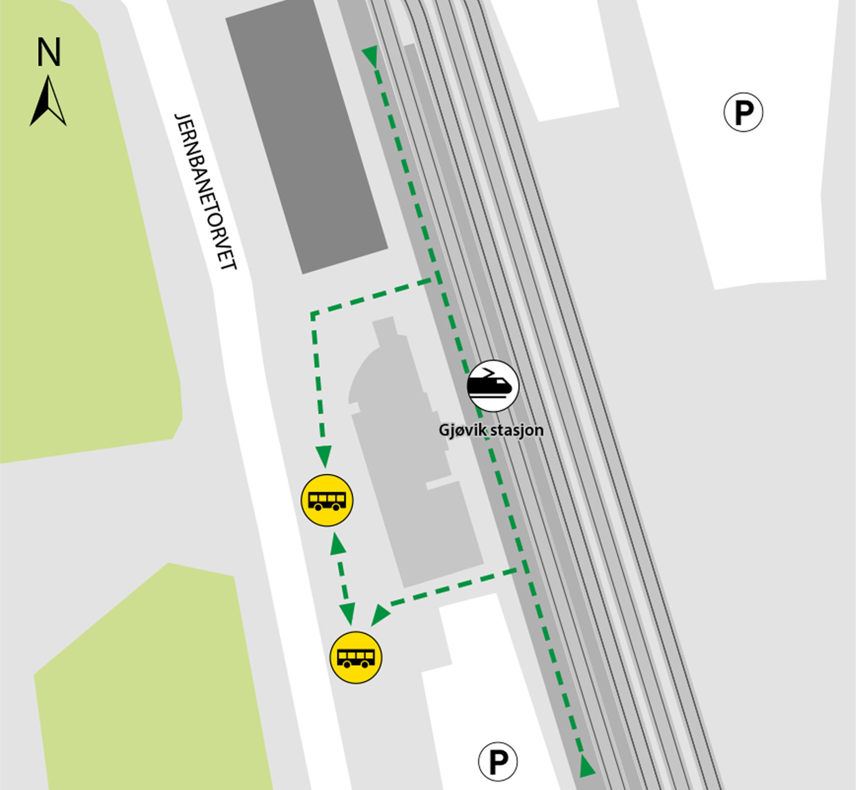 The buses run from bus stops platform C and D at Gjøvik shuttle station.