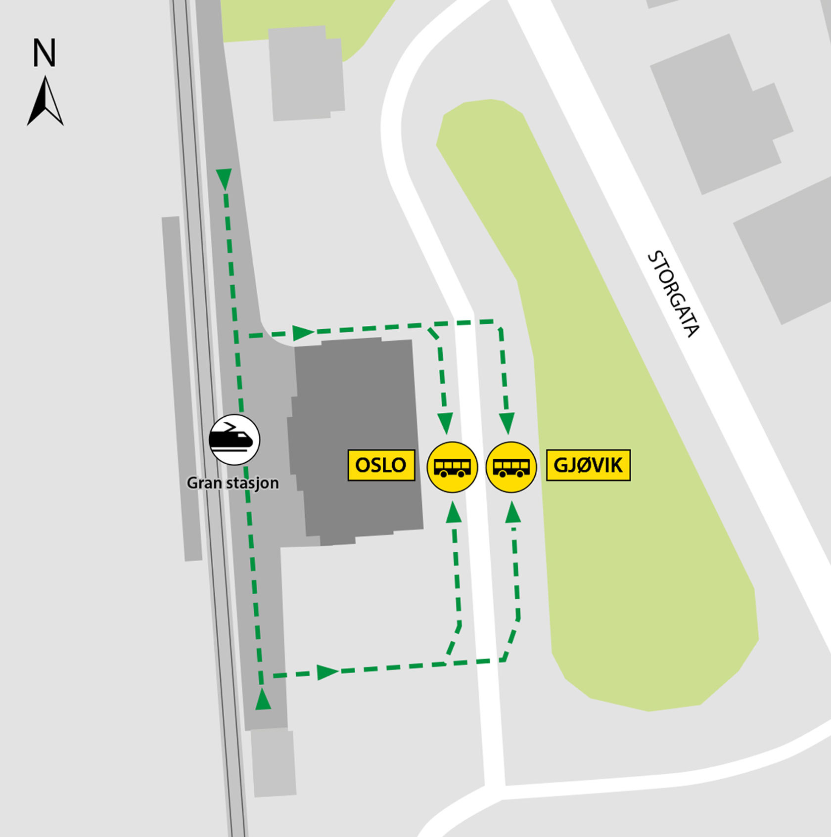 Rail replacement service departs from bus stop Gran station.