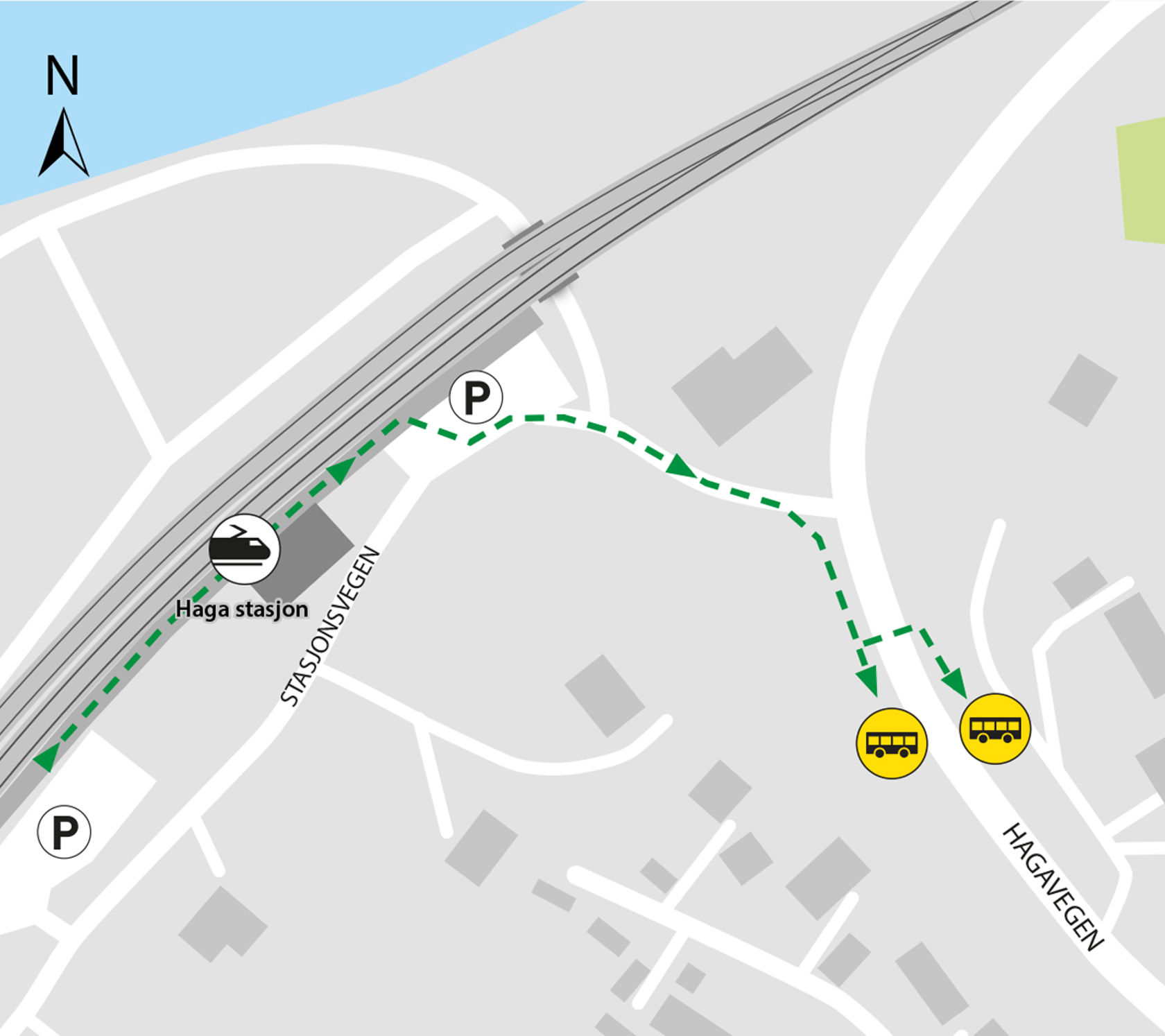 The map shows that the buses run from the Haga station bus stops.