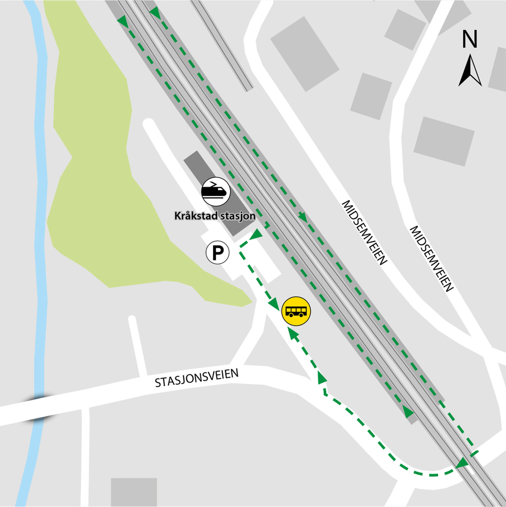 Map shows rail replacement service departs from the road by the train station.