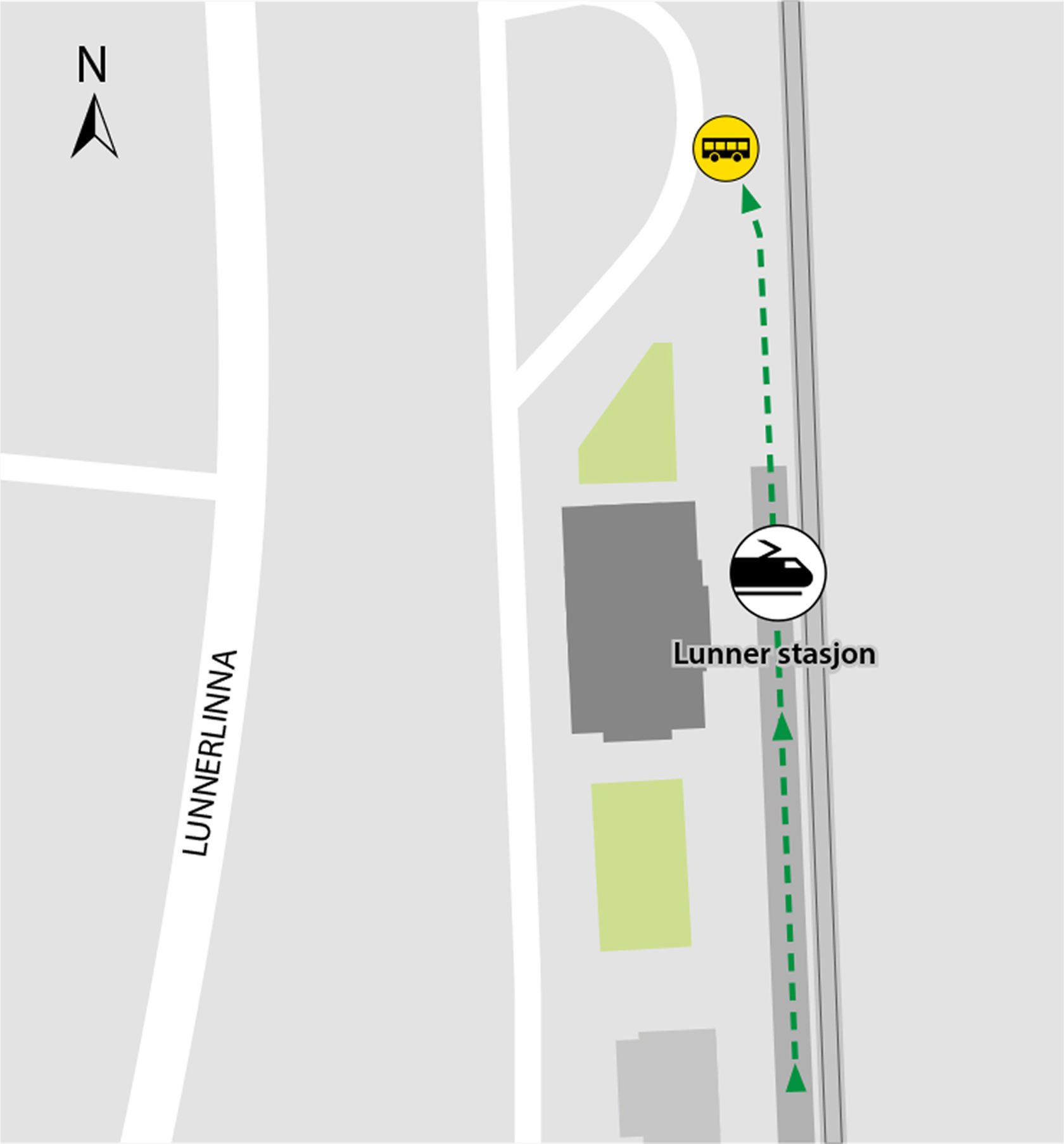 Map shows Rail replacement service departs from bus stop Lunner station.