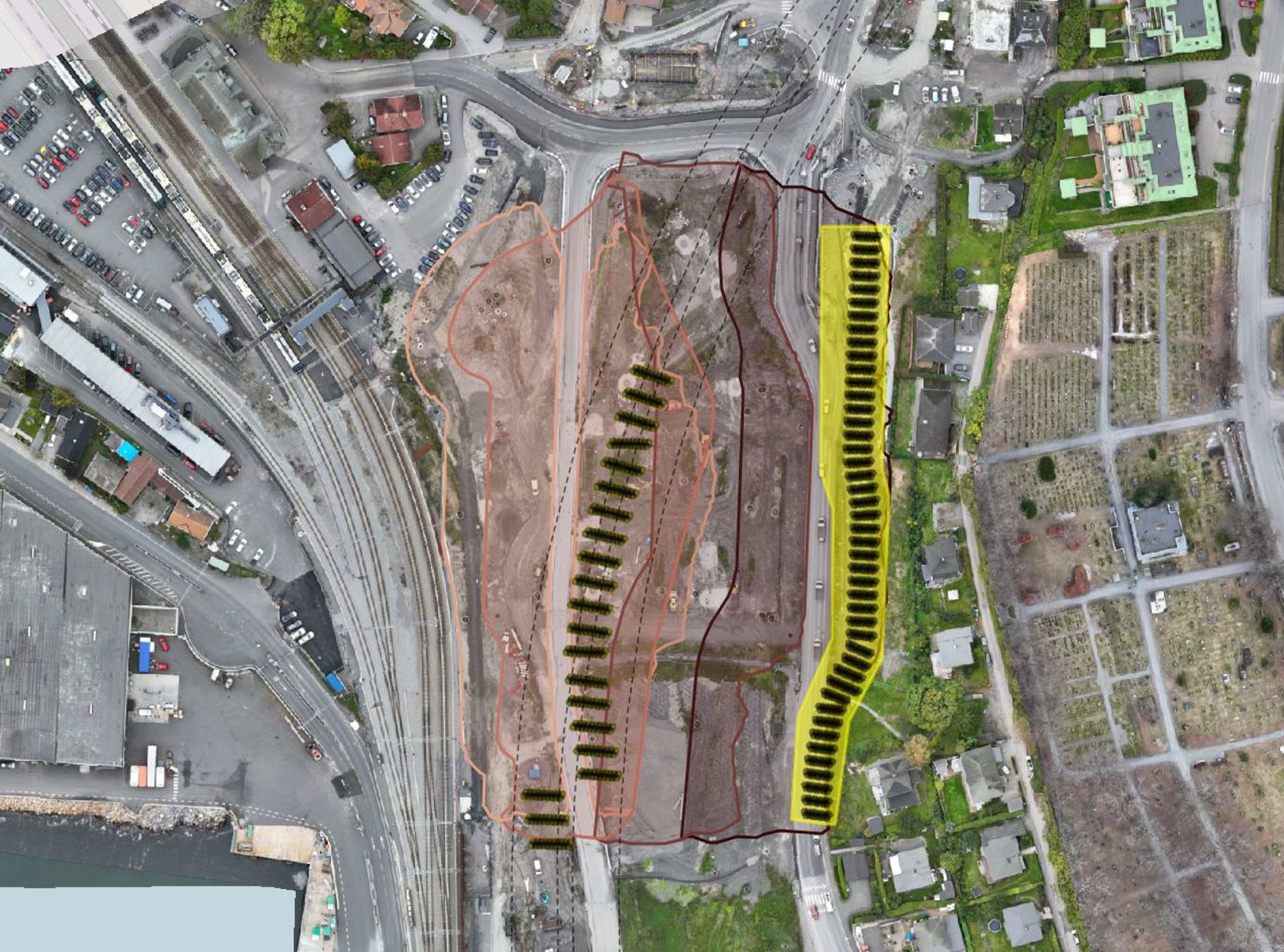 Oversiktskart som viser motfyllingens plassering. 