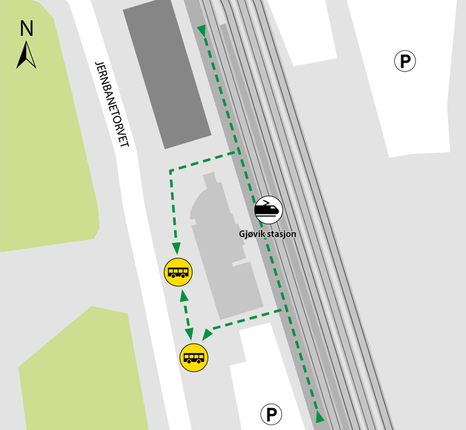 Bussene kjører fra bussholdeplassene plattform C og D på Gjøvik skysstasjon.