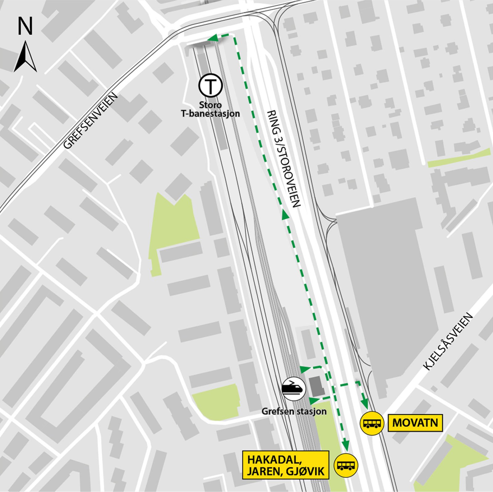 The buses run in the direction of Hakadal, Jaren, Gjøvik and Movatn from the Grefsen station