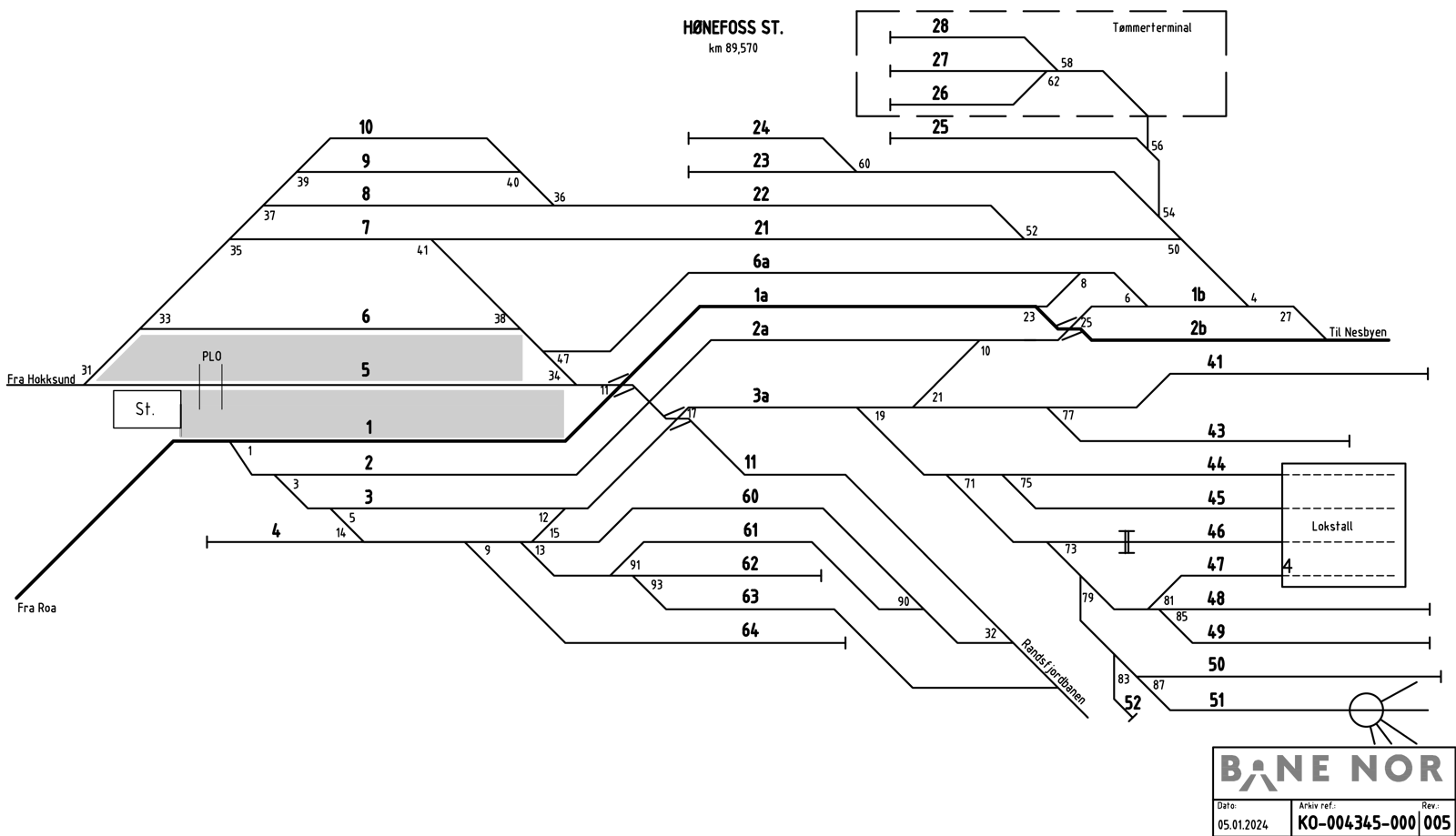 Track plan for Hønefoss station